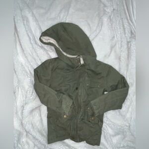 Gently used cat and jack olive green fur lined jacket